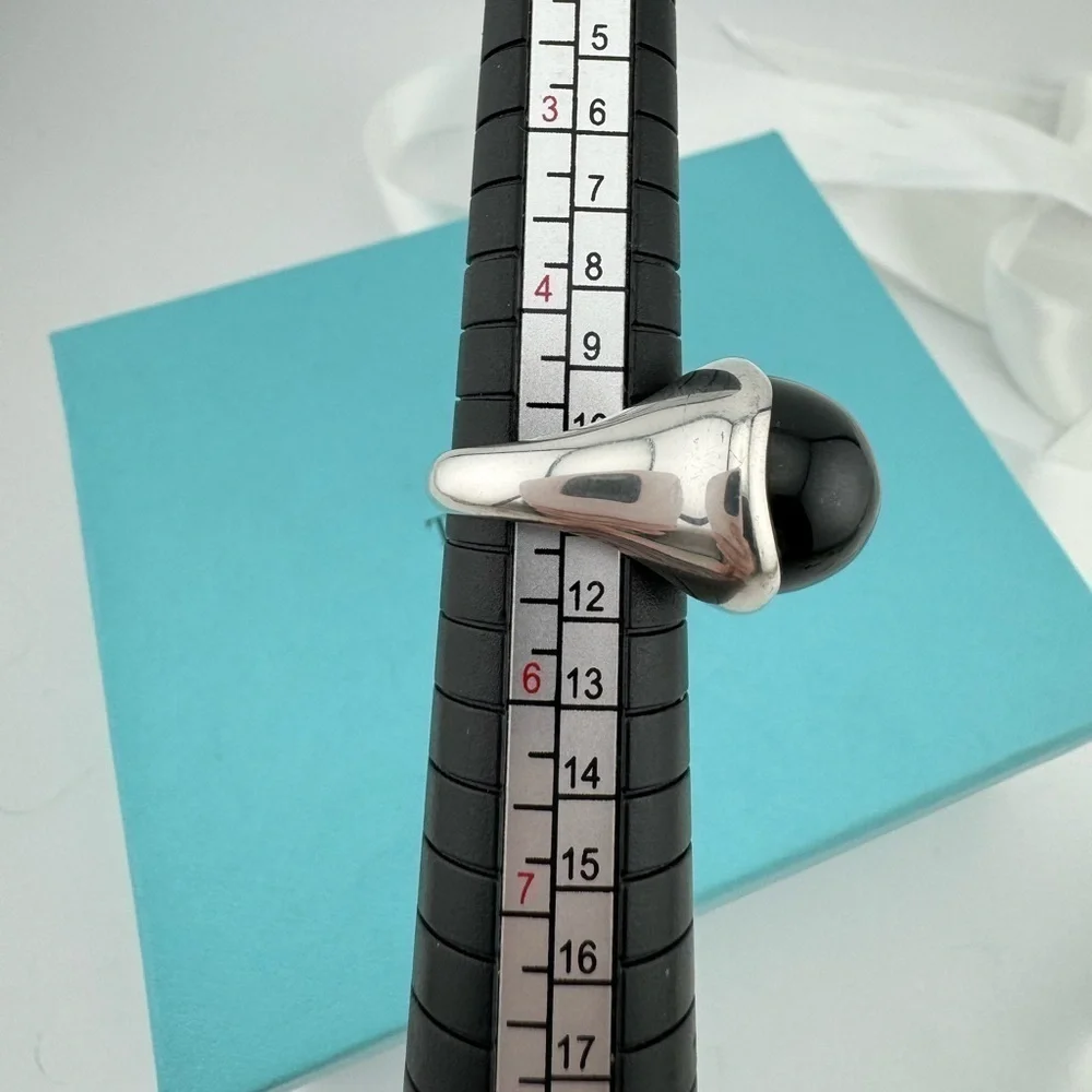 Tiffany & Co. Elsa Peretti Black Jade Cabochon Ring 15.5mm Size 5